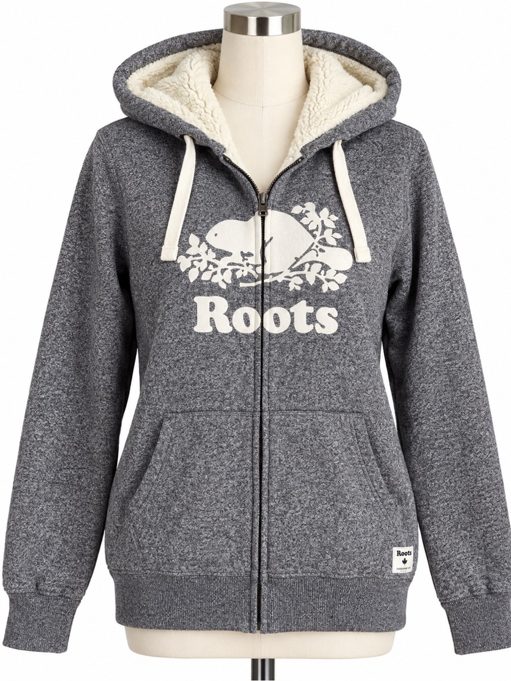 Roots Grey Sherpa Lined Full Zip Hoodie Size M